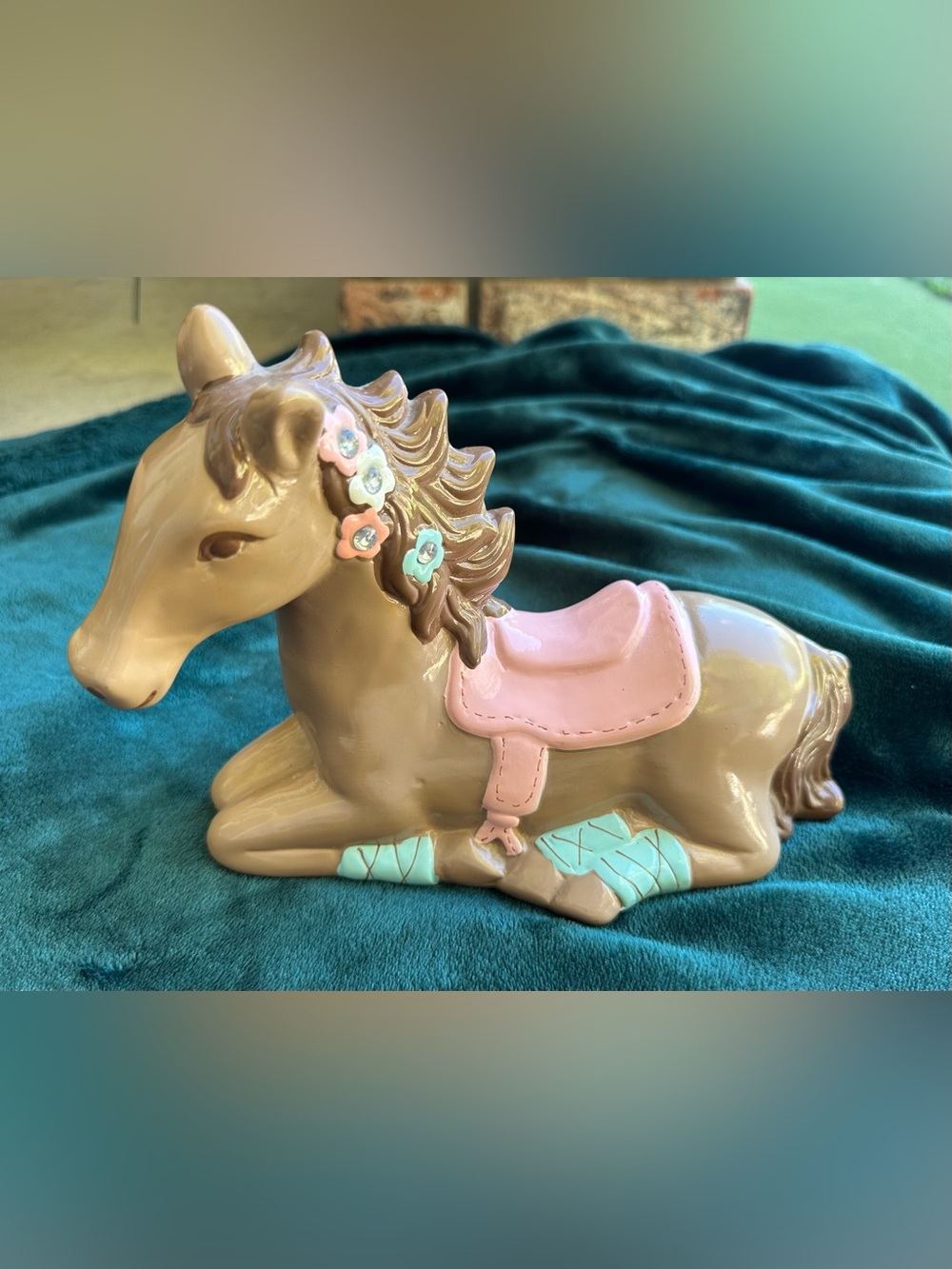 Brown and pink horse piggy bank